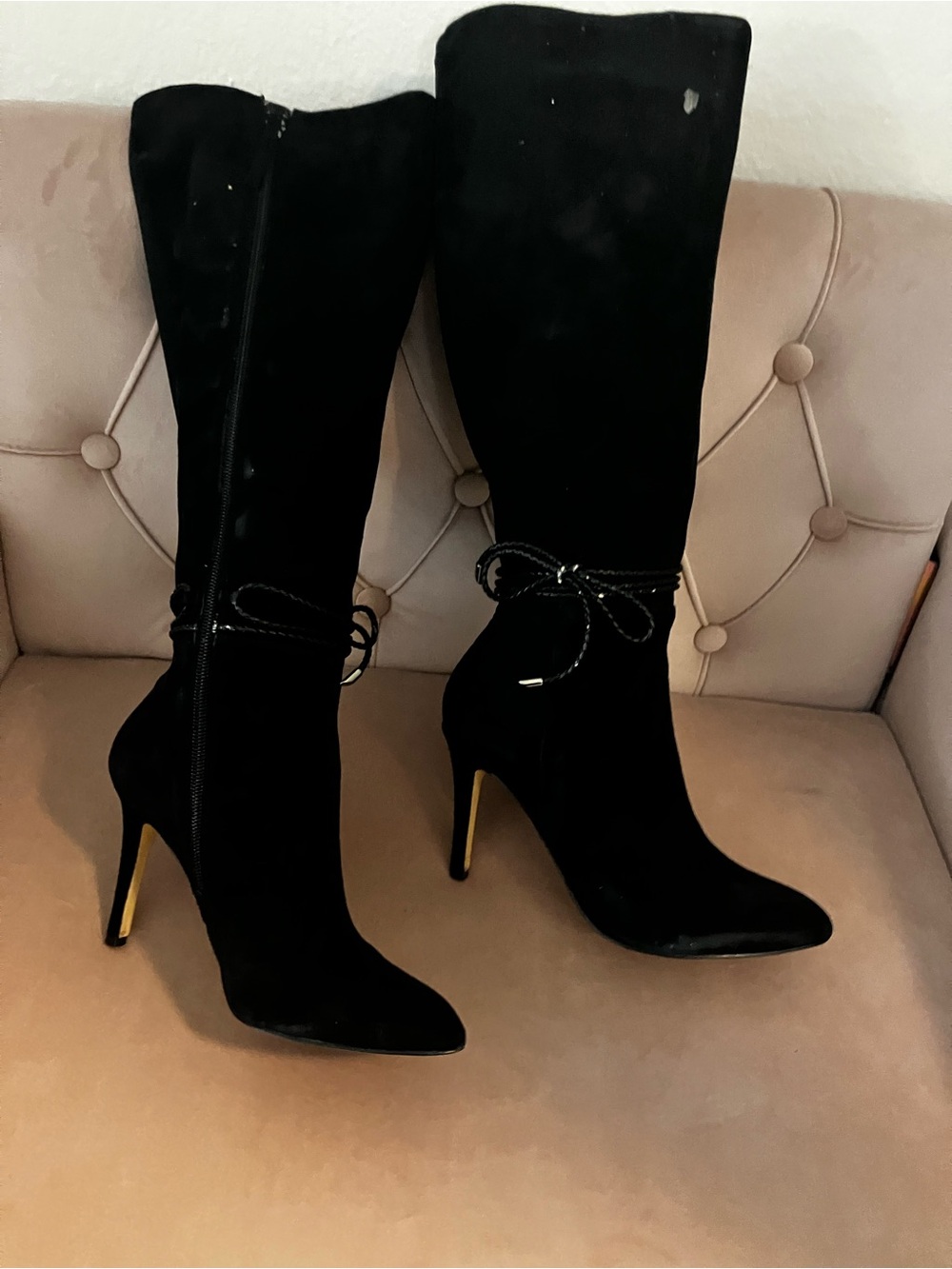 White House Black Market Black Suede Stiletto Knee High Boots Pointed Toe 7.5M